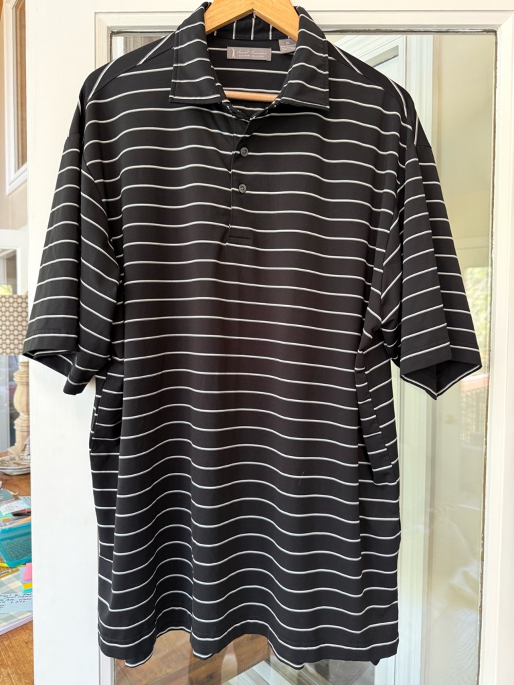 Men’s XL EUC Daniel Cremieux Black Polo with White Stripes. Classic. Super Soft!